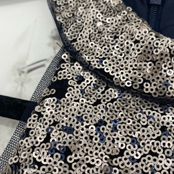 Betsy & Adam Size 2 Long Dress Gown Ombre Sequins Mock Neck Sleeveless Blue - Picture 13 of 16